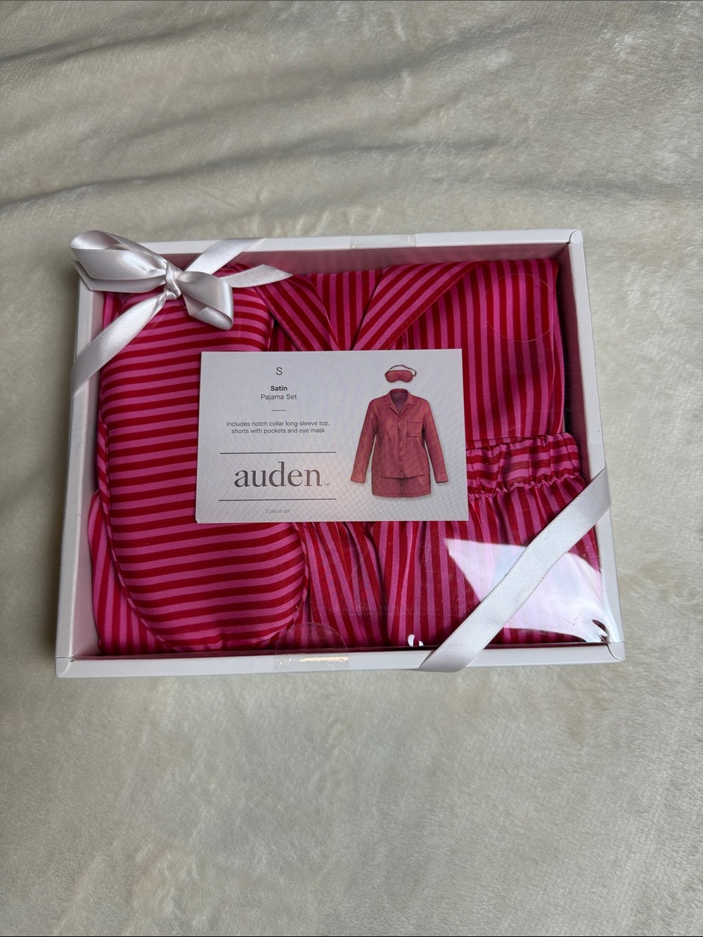 Auden Pink Satin Striped Pajama Set and Eye Mask